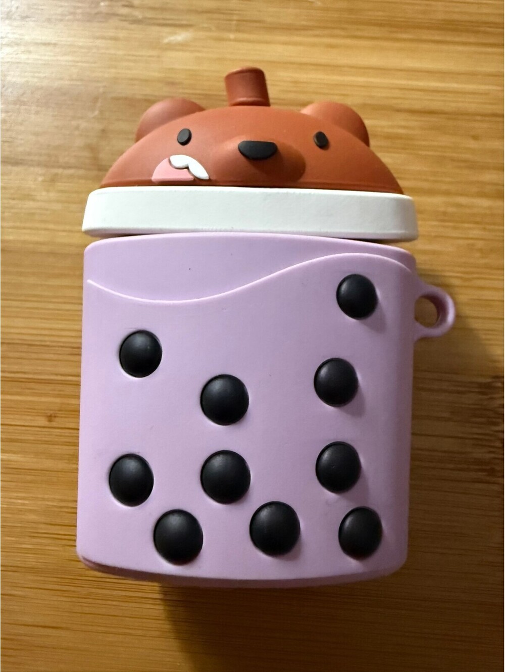 Pink Bear Bubble Tea Silicone  Keychain Airpods gen 1 -2 case or bag charm